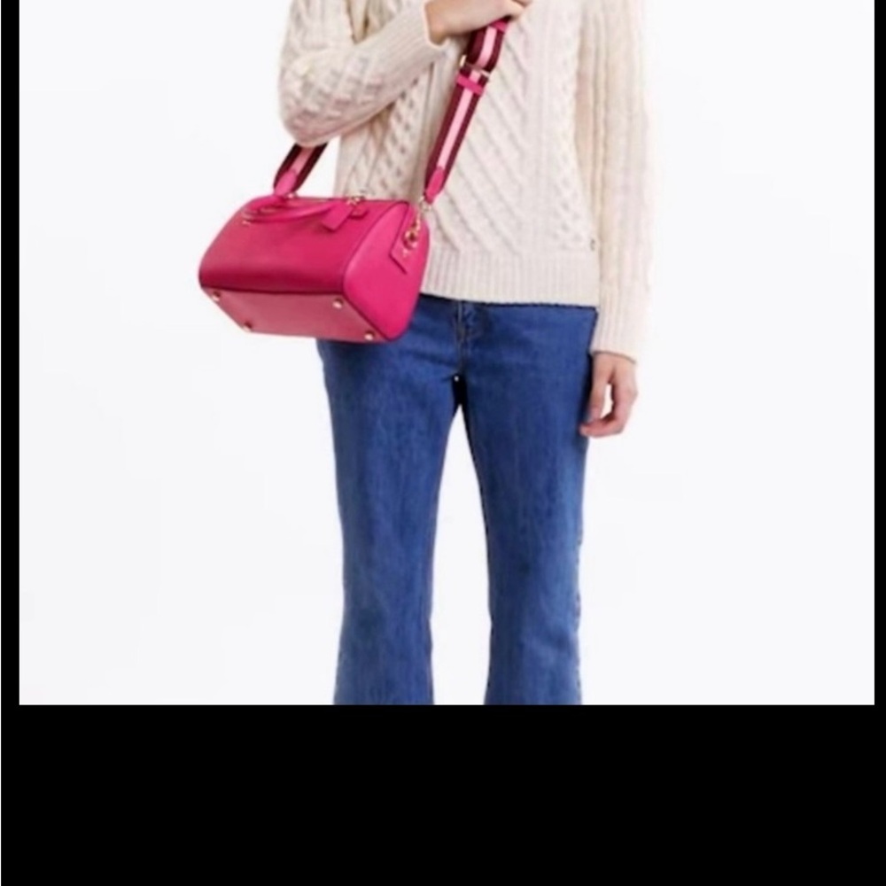 Coach Small Fuchsia Leather Satchel with Striped Strap - Picture 2 of 5